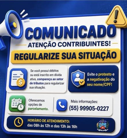 Prefeitura de Jóia reforça alerta aos contribuintes sobre regularização de débitos pelo REFIS 2026