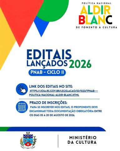 Jóia abre inscrições para editais da Política Nacional Aldir Blanc de Fomento à Cultura